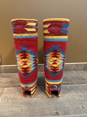 Southwestern Red Wool Boot Covers with Geometric Pattern